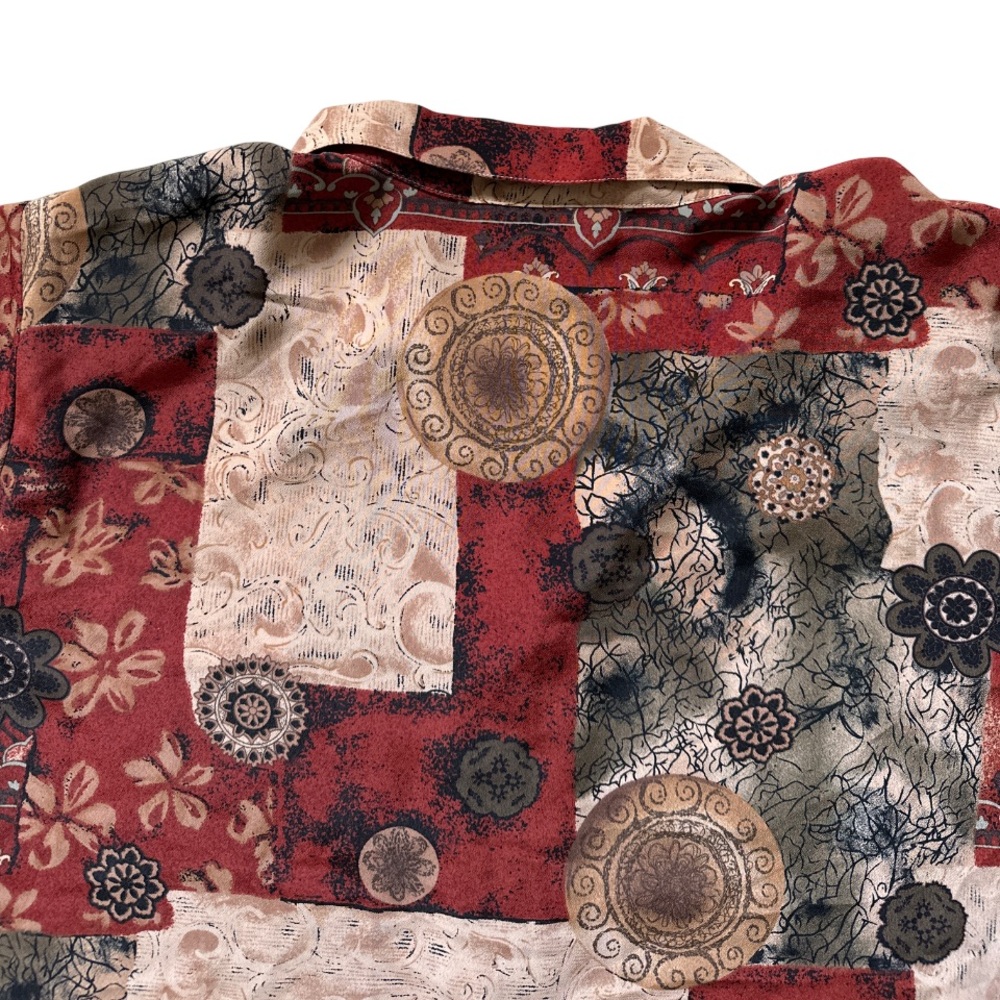 Patchwork Print Button Down Shirt Long Sleeve Boh… - image 6